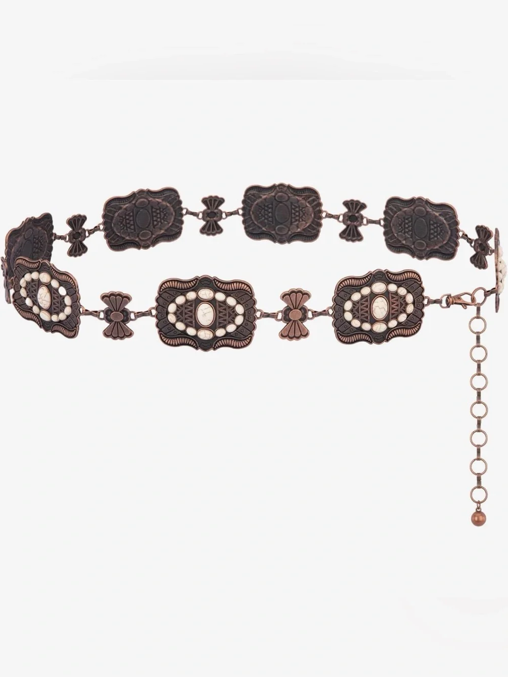 Montana West Copper-Tone Western Concho Belt with Cream Bead Accents